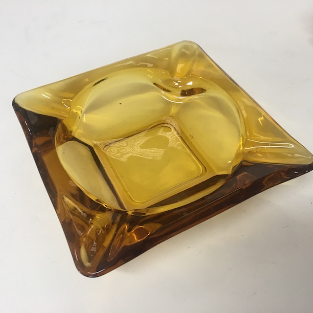 ASHTRAY, Glass - Amber Square Large